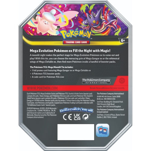 Pokémon TCG Mega Moonlit ex Tin back packaging