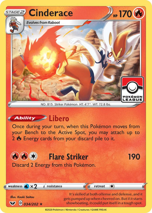 Cinderace - 034/202 (Pokemon League) - 034/202 (Reverse Holo)