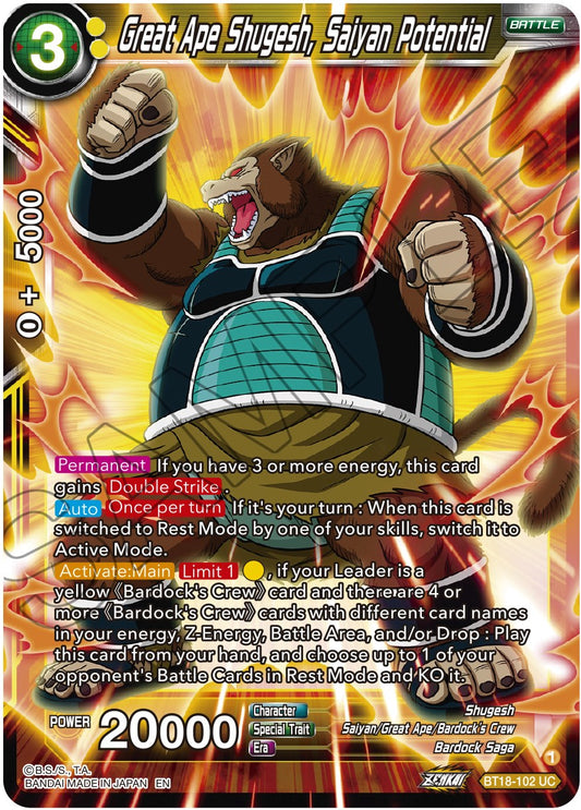 Great Ape Shugesh, Saiyan Potential - BT18-102 (Normal) Near Mint_Normal