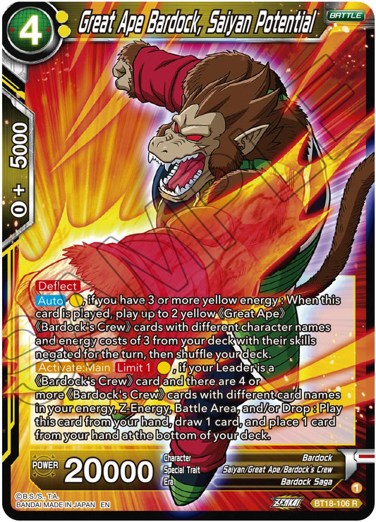 Great Ape Bardock, Saiyan Potential - BT18-106 (Normal) Near Mint_Normal