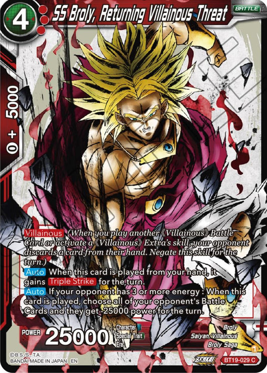 SS Broly, Returning Villainous Threat - BT19-029 (Normal) Near Mint_Normal