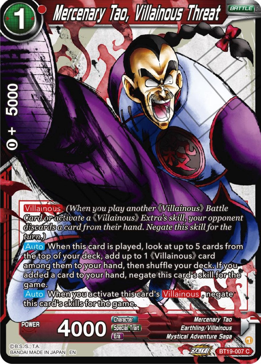 Mercenary Tao, Villainous Threat - BT19-007 (Normal) Near Mint_Normal