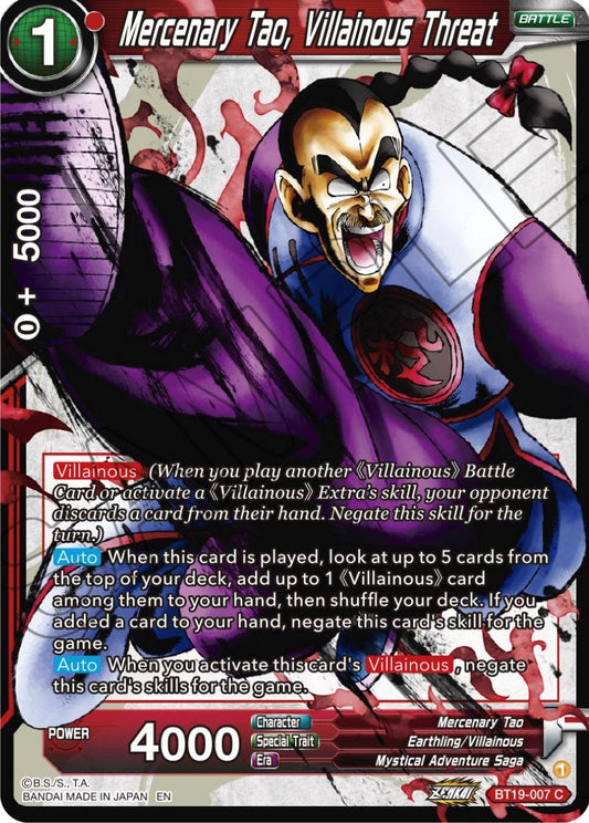 Mercenary Tao, Villainous Threat - BT19-007 (Normal) Near Mint_Normal