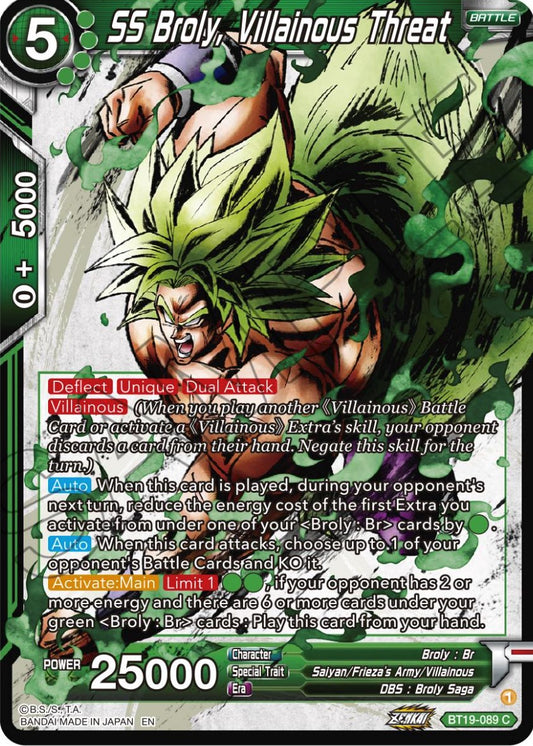 SS Broly, Villainous Threat - BT19-089 (Normal) Near Mint_Normal