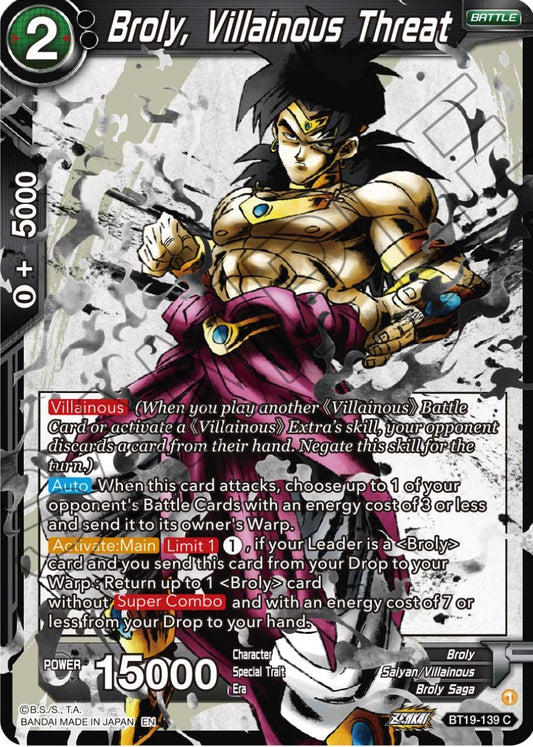 Broly, Villainous Threat - BT19-139 (Normal) Near Mint_Normal